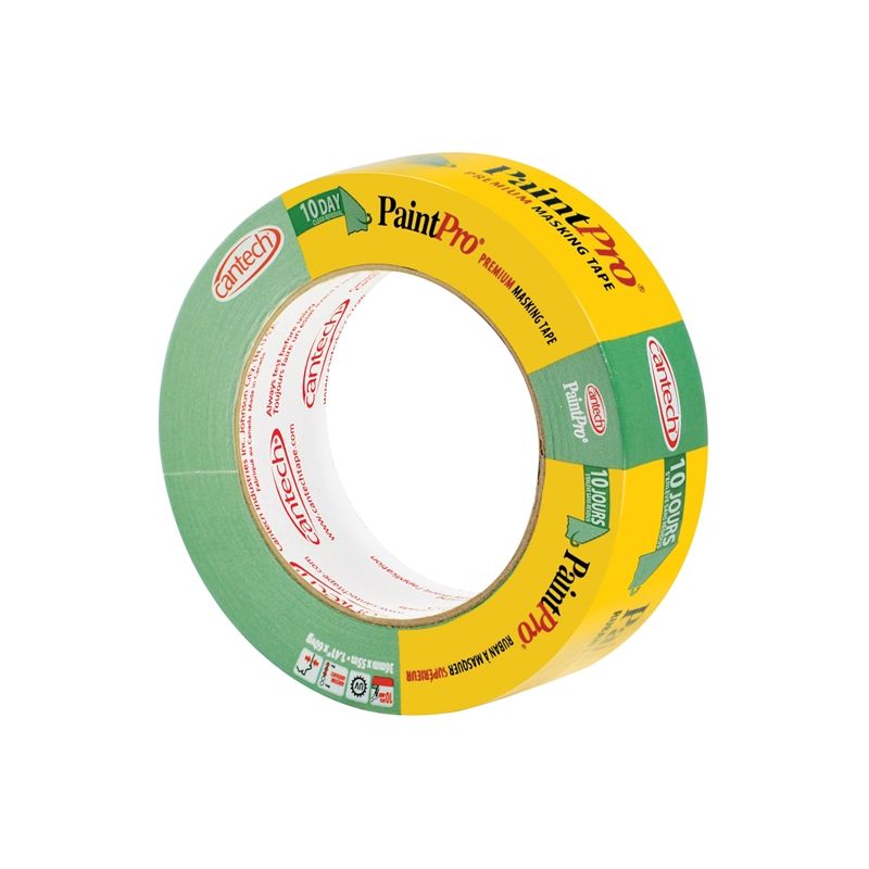Cantech PaintPro 309 Series 309-36 Masking Tape, 55 m L, 36 mm W, Crepe Paper Backing, Green Green
