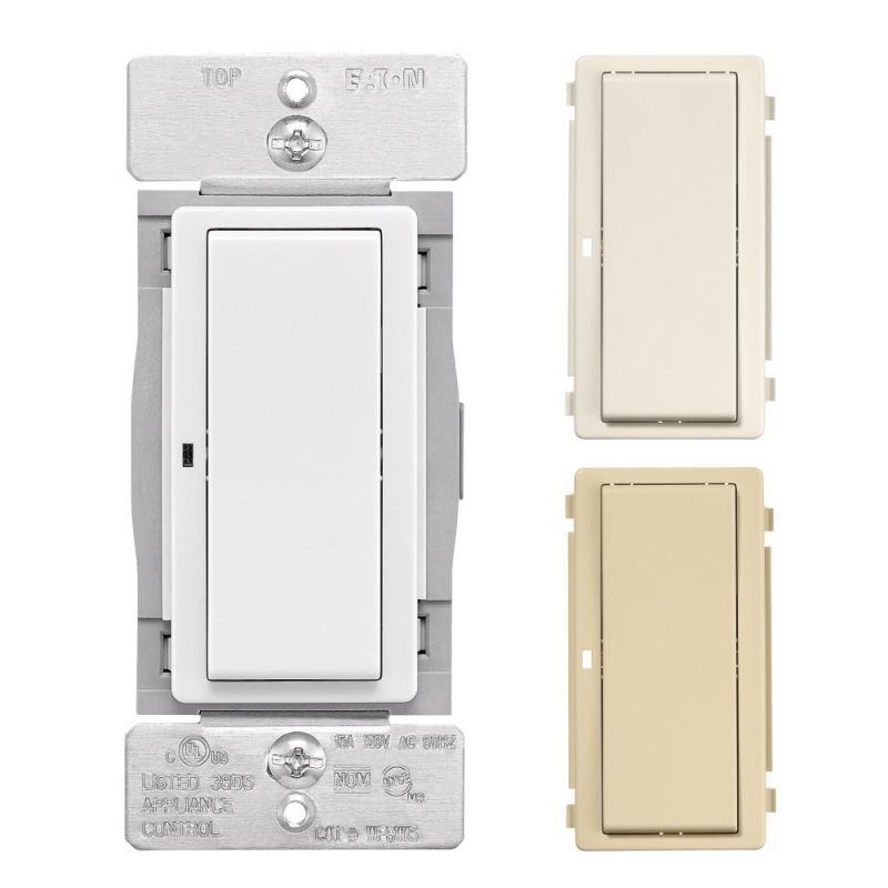 Eaton WFSW15-C2-SP-L Smart Switch, 1-Pole, 3-Way, 120 VAC, 60 Hz, Wi-Fi, Light Almond/Ivory/White Light Almond/Ivory/White
