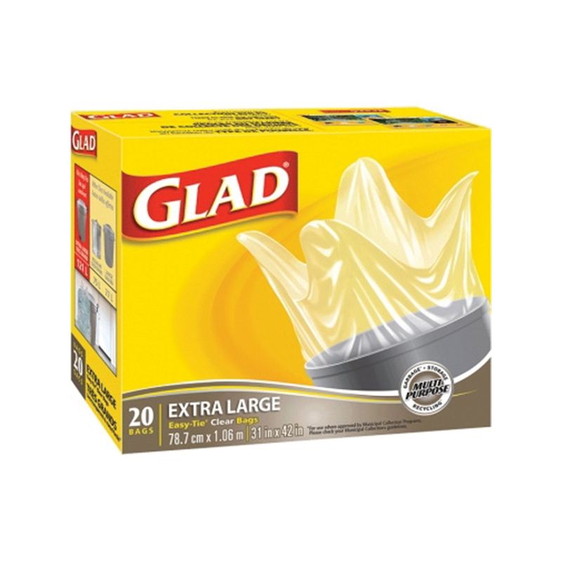 Glad Easy-Tie 30202 Garbage Bag, XL, Plastic, Clear XL, Clear