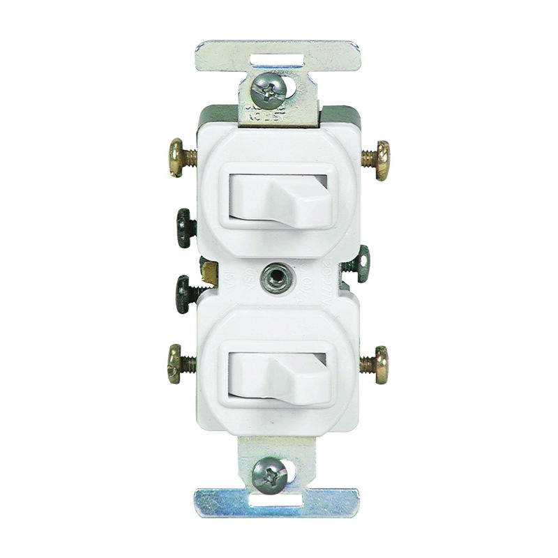 Eaton Wiring Devices 276W-BOX Combination Toggle Switch, 15 A, 120/277 V, Screw Terminal, Steel Housing Material White