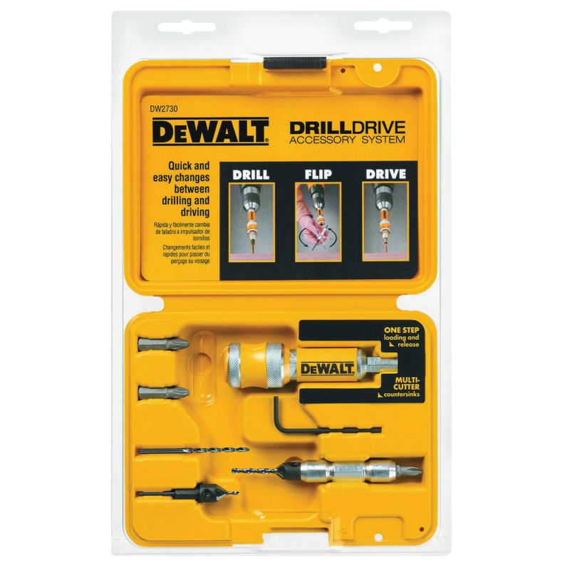 DeWALT DW2730 Drill Drive Set, 8-Piece, Steel, Black Oxide Yellow