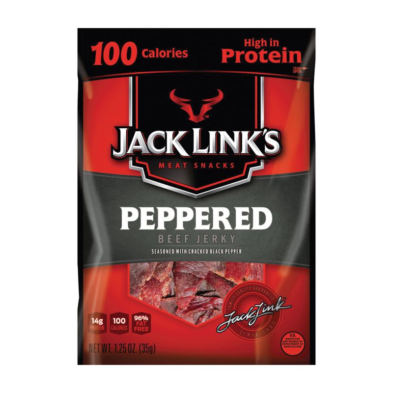 Jack Link&#039;s 10000008421 Snack, Jerky, Pepper, 1.25 oz, Pouch (Pack of 10)