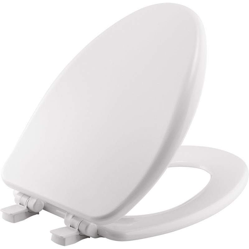 Mayfair 164SLOW 000 Toilet Seat, Elongated, Wood, White, Easy Clean and Change Hinge White