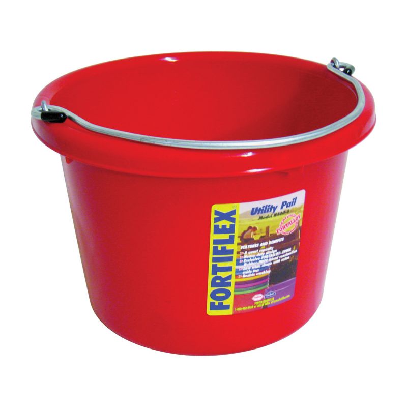 Fortex-Fortiflex N4008R Utility Pail, 8 qt Volume, Fortalloy Rubber Polymer, Red Red