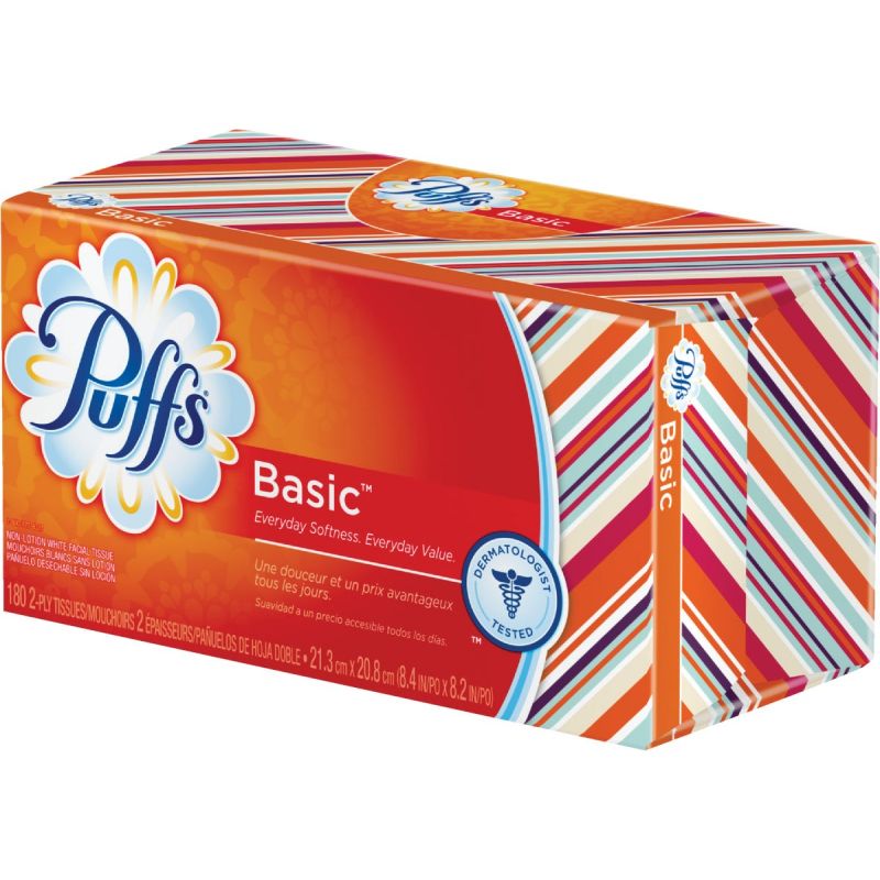Puffs Basic Facial Tissue 180 Ct., White (Pack of 24)