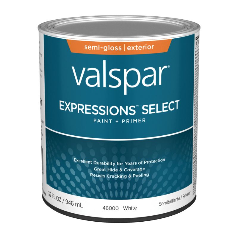 Valspar Expressions Select 4600 05 Latex Paint, Acrylic Base, Semi-Gloss, White Base, 1 qt White Base