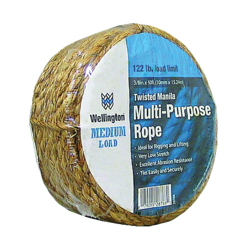 T.W. Evans Cordage 26-002 Rope, 3/8 in Dia, 50 ft L, 122 lb Working Load, Manila, Natural Natural
