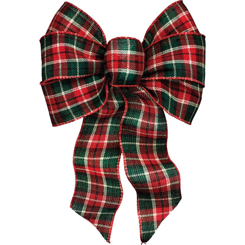 Holiday Trims 7-Loop Plaid Christmas Bow Red, White, &amp; Green (Pack of 12)