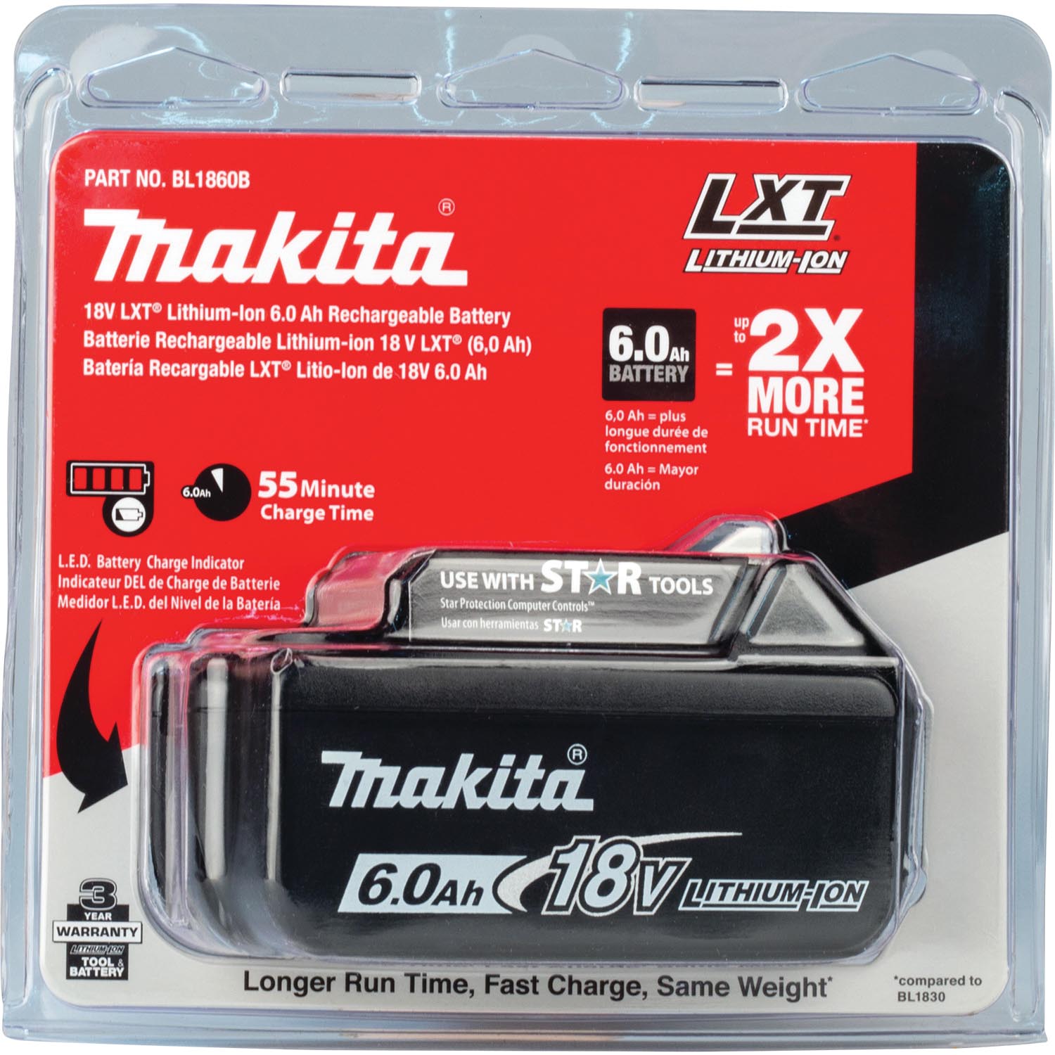 Buy Makita BL1860B 2 Battery 18 V Battery 6 Ah 55 min Charging