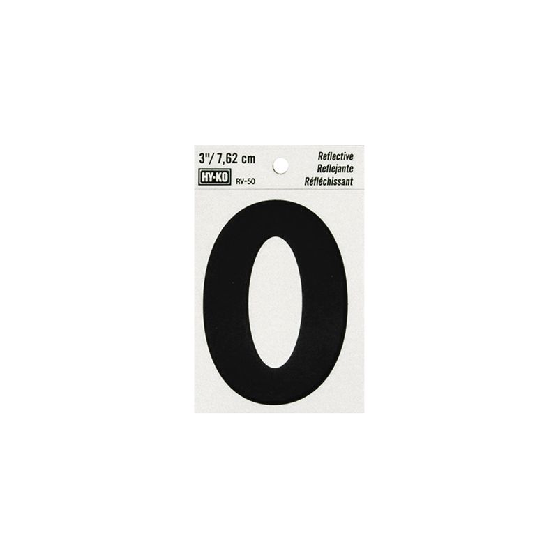 Hy-Ko RV-50/0 Reflective Sign, Character: 0, 3 in H Character, Black Character, Silver Background, Vinyl (Pack of 10)