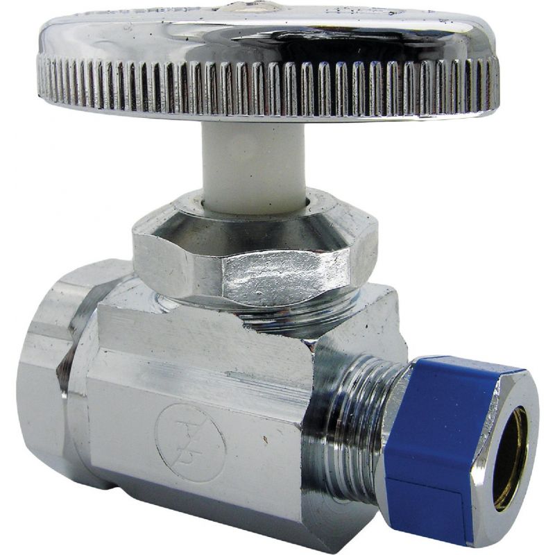 Lasco Female Iron Pipe Inlet X Compression Outlet Straight Stop Valve 1/2 In. FIP Inlet X 3/8 In. Comp Outlet