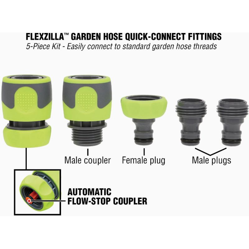 Flexzilla Standard Garden Hose 5-Piece Quick-Connect Coupler &amp; Plug Kit