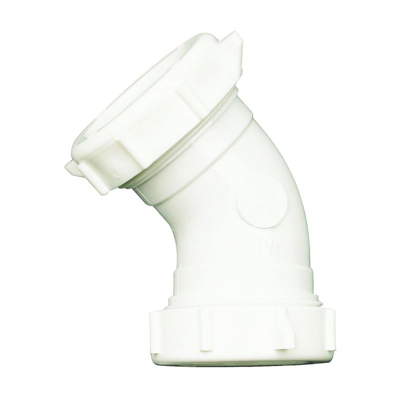 Plumb Pak PP55-7W Drain Pipe Elbow, 1-1/2 in, Slip-Joint, PVC, White White