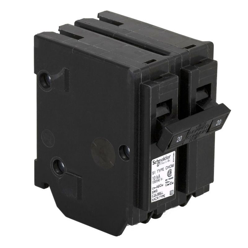 Square D Homeline CHOM220CP Circuit Breaker, Mini, Standard, 20 A, 2 -Pole, 120/240 VAC, Plug Mounting, Black Black