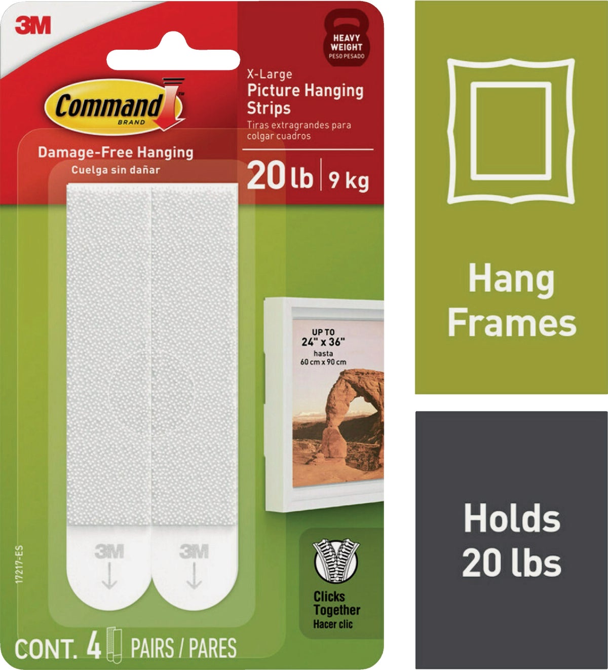 Command Picture and Frame Hanging Strips Heavy Duty, Large, White, Holds 16  lbs, 4-Pairs (17206-ES) 