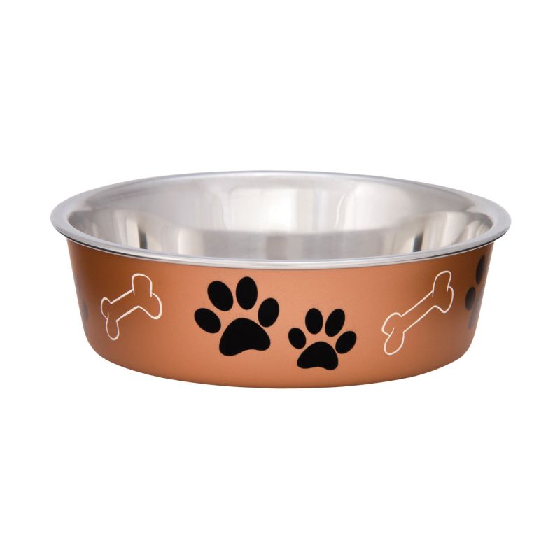Loving Pets 7452LC Pet Feeding Bowl, L, 52 oz Volume, Polyresin/Stainless Steel, Copper L, Copper