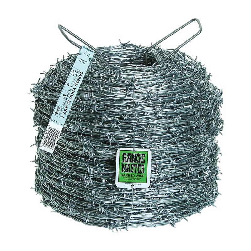 Rangemaster Commercial Class 7136 Barbed Wire, 1320 ft L, 12-1/2 Gauge, 5 in Points Spacing, Zinc