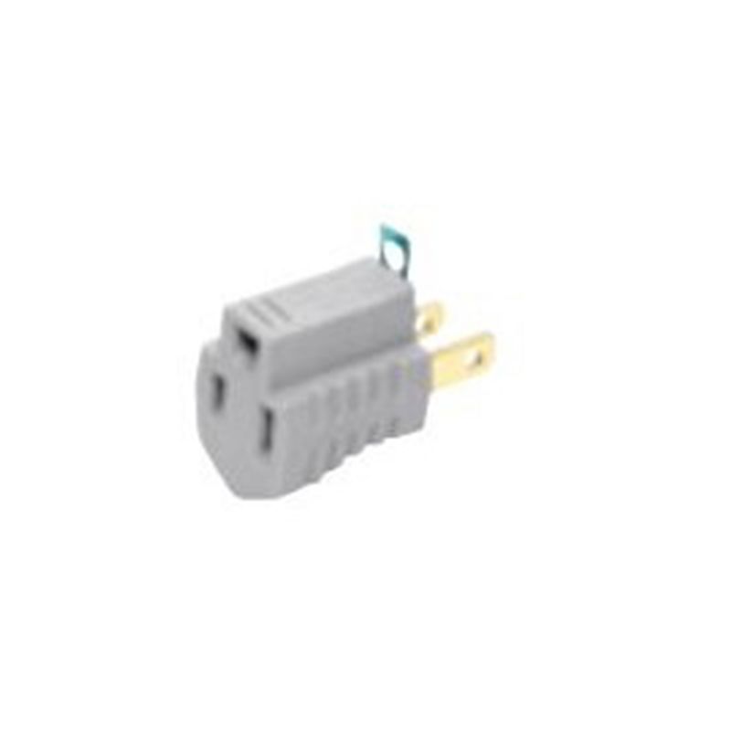 Eaton Wiring Devices BP419GY15 Outlet Adapter with Grounding Lug, 2 -Pole, 15 A, 125 V, NEMA: NEMA 1-15 to 5-15 Gray