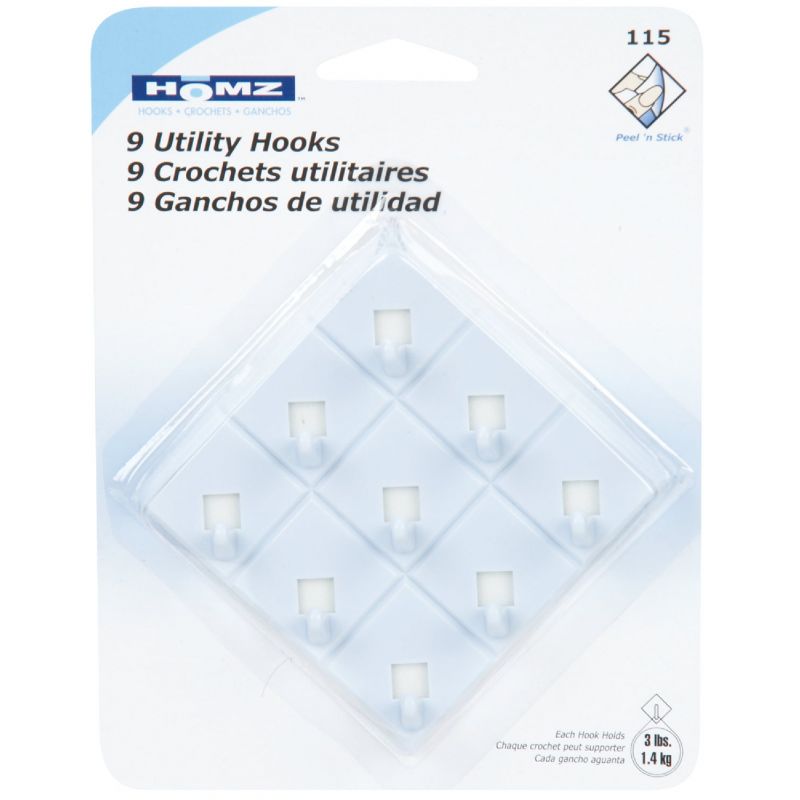 Homz Utility Adhesive Hook With Peel &#039;n Stick Tape White