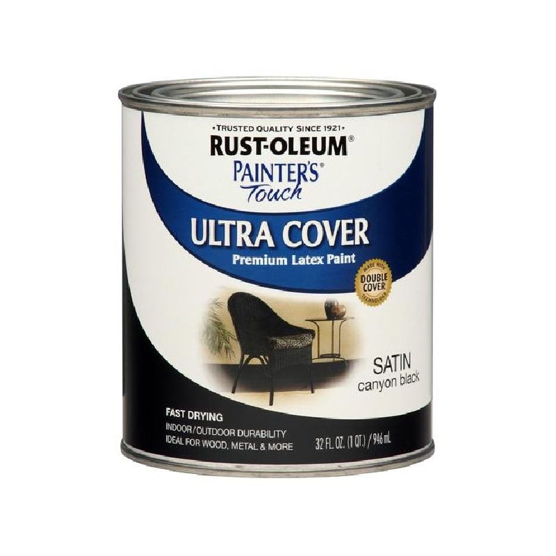 Rust-Oleum 267332 Multi-Purpose Paint, Water, Satin, Canyon Black, 1 qt, 120 sq-ft Coverage Area Canyon Black