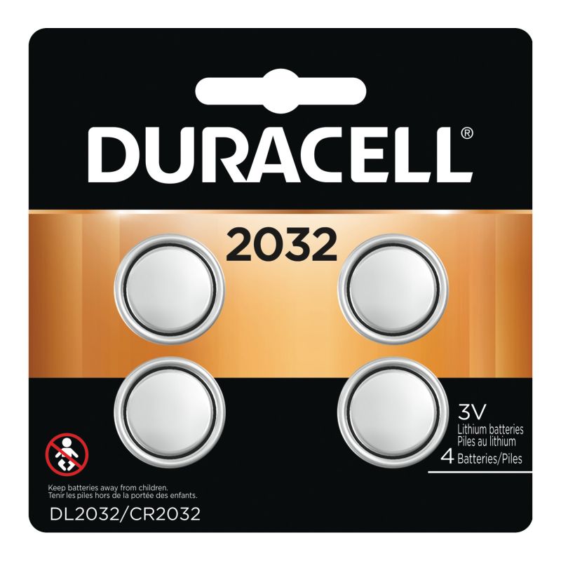 Duracell DL2032B4PK Button Cell Battery, 3 V Battery, 210 mAh, 2032 Battery, Lithium