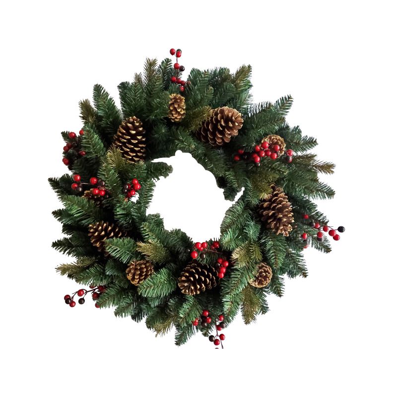 Hometown Holidays 38513 Red Cone and Berry Wreath, PVC, Wire Hook Mounting Green (Pack of 4)