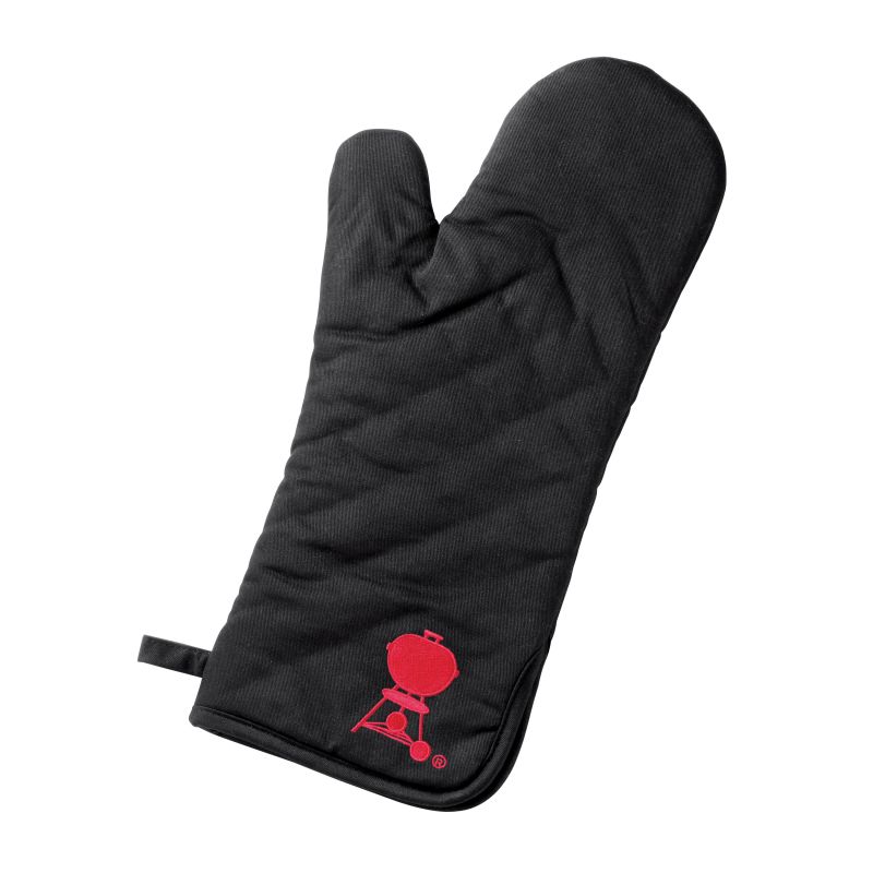 Weber 6532 Barbecue Mitt, One-Size, Foldable Cuff, Cotton, Black/Red One-Size, Black/Red