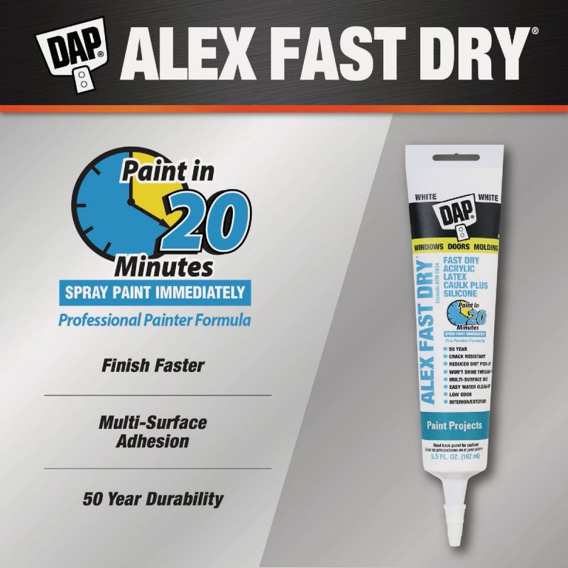Dap Alex Fast Dry Siliconized Acrylic Latex Caulk White, 5.5 Oz.