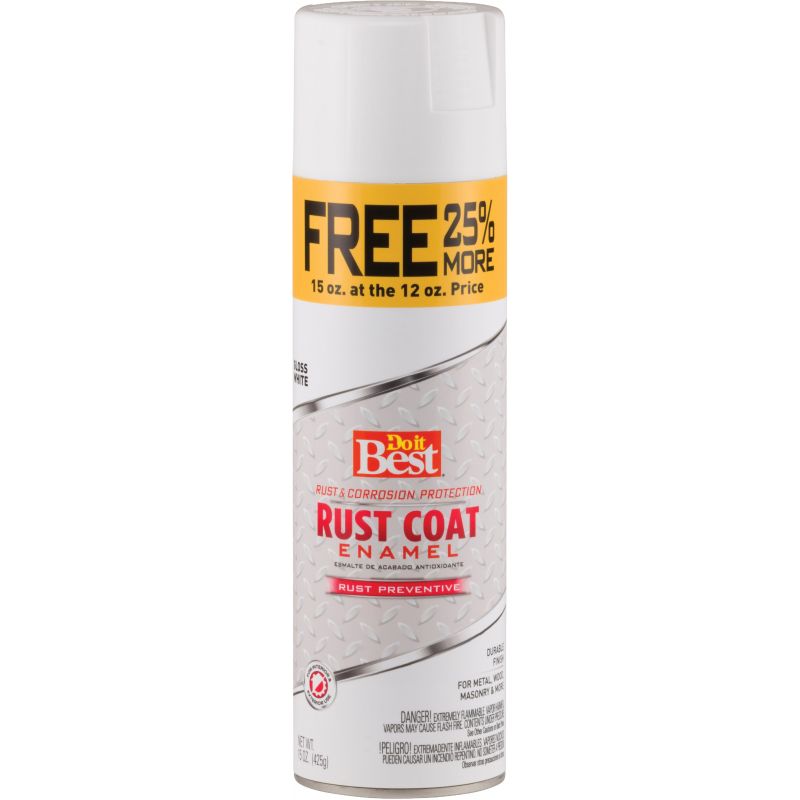 Do it Best Rust Coat Enamel Bonus Anti-Rust Spray Paint White, 15 Oz.