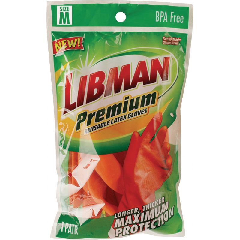 Libman Premium Latex Rubber Gloves M, Orange