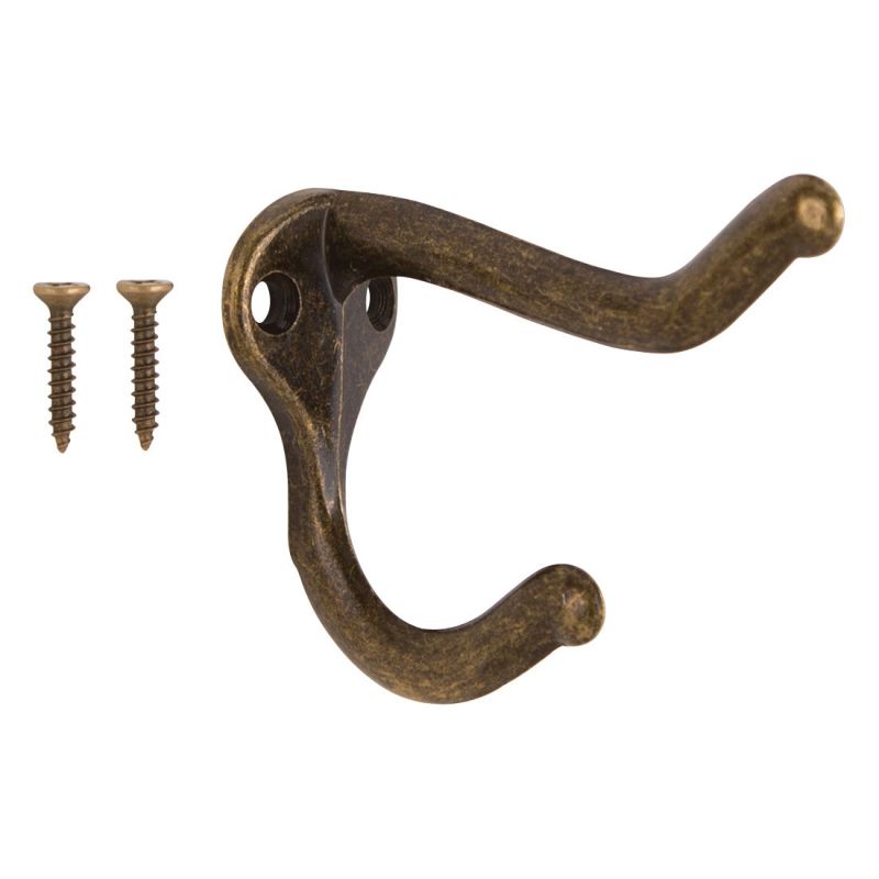 Buy ProSource H62-B071 Coat and Hat Hook, 22 lb, 2-Hook, 1 in Opening,  Zinc, Antique Brass