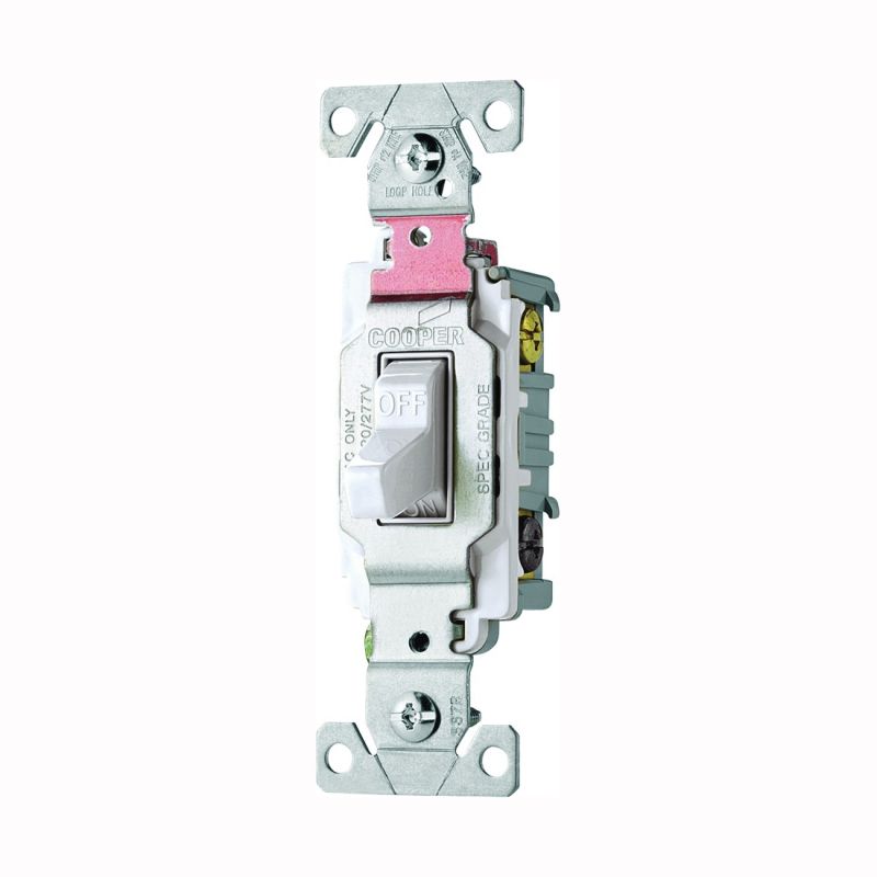 Eaton Wiring Devices CS320W Toggle Switch, 20 A, 120/277 V, 3 -Position, Lead Wire Terminal, Nylon Housing Material White
