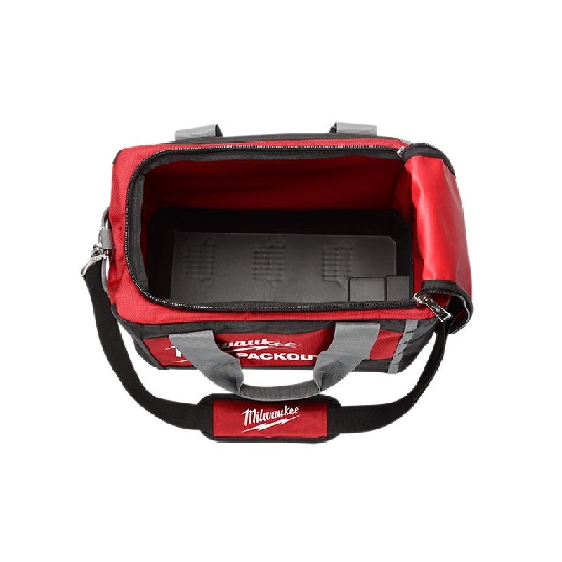 Milwaukee 48-22-8321 Tool Bag, 9.6 in W, 15 in D, 12.2 in H, 2-Pocket, Polyester, Black/Red Black/Red