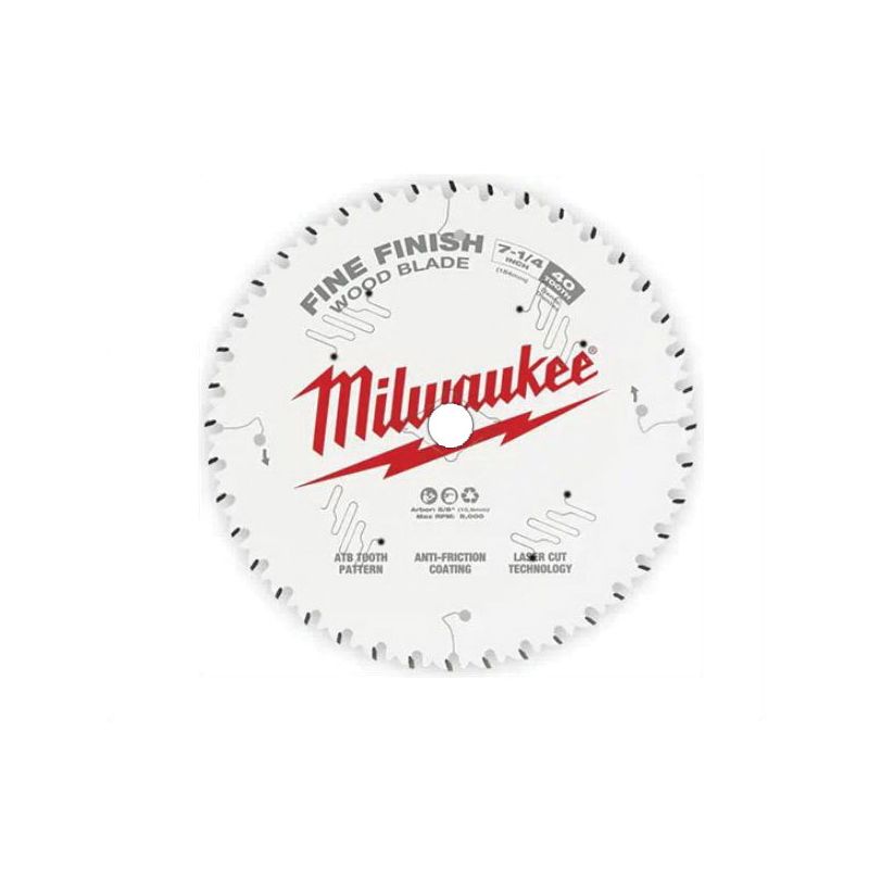 Milwaukee 48-40-0726 Circular Saw Blade, 7-1/4 in Dia, 5/8 in Arbor, 40-Teeth, Cobalt/Tungsten Carbide Cutting Edge, 1/PK