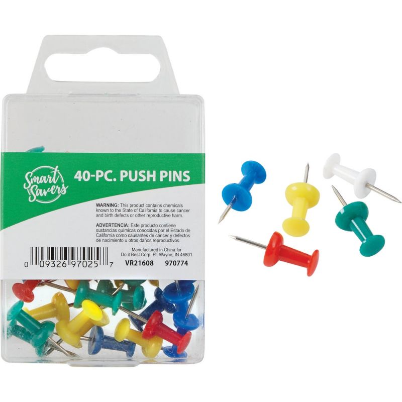 Smart Savers Push Pin Assorted (Pack of 12)