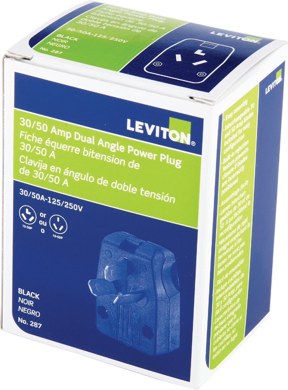 Leviton 30A/50A 125V/250V 4-Wire 3-Pole Range/Dryer Power Plug 200-00275-00T 