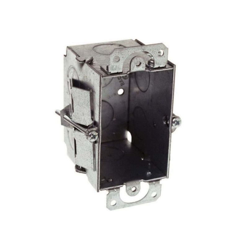 Raco 506 Switch Box, 1-Gang, 4-Knockout, Steel, Gray, Galvanized, Clip Gray