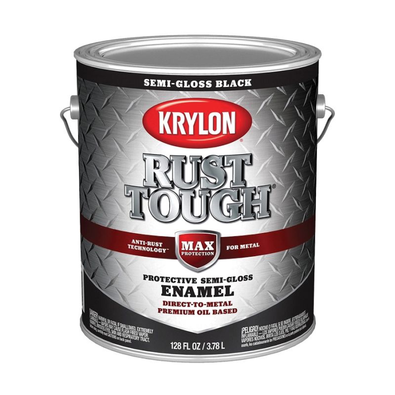 Krylon Rust Tough K09735008 Rust Preventative Paint, Semi-Gloss, Black, 1 gal, 400 sq-ft/gal Coverage Area Black