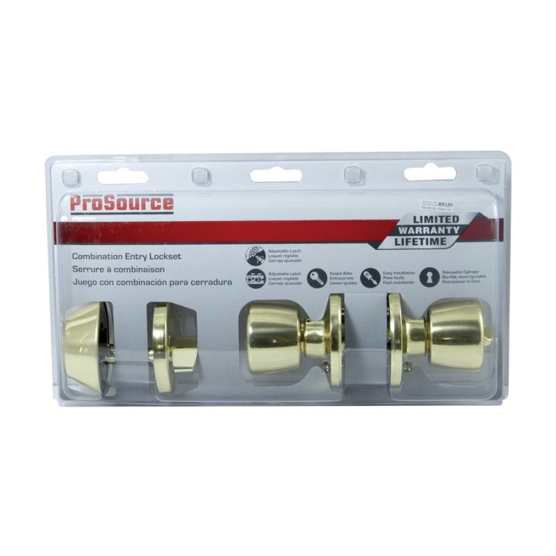 ProSource BS721BRA4F Deadbolt and Entry Lockset, Turnbutton Lock, Tulip Design, Polished Brass, 3 Grade, Brass