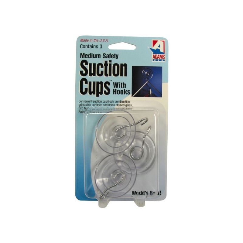 Adams 6500-74-3848 Suction Cup with Hook, Steel Hook, PVC Base, Clear Base, 1-3/4 in Base, 3 lb Working Load