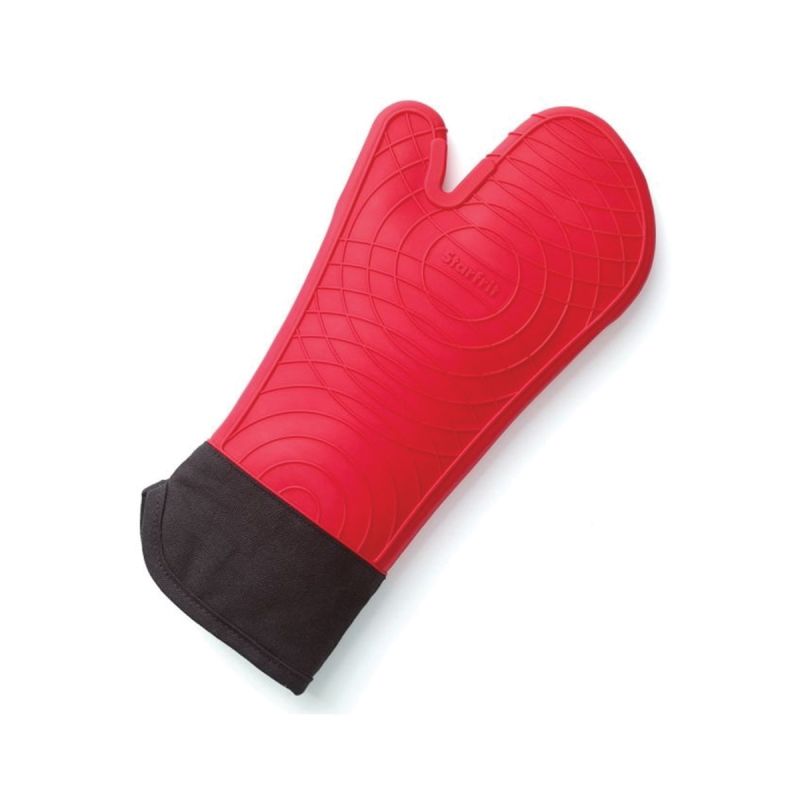 Starfrit 093470006 Oven Mitt with Liner, Cotton/Silicone, Red, 464 deg F Red