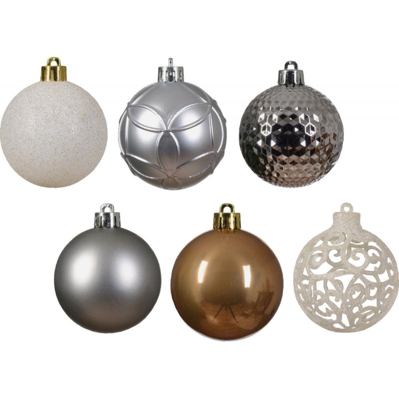 Decoris Shatterproof Bauble Christmas Ornament Brown, White, Marble Gray, Silver