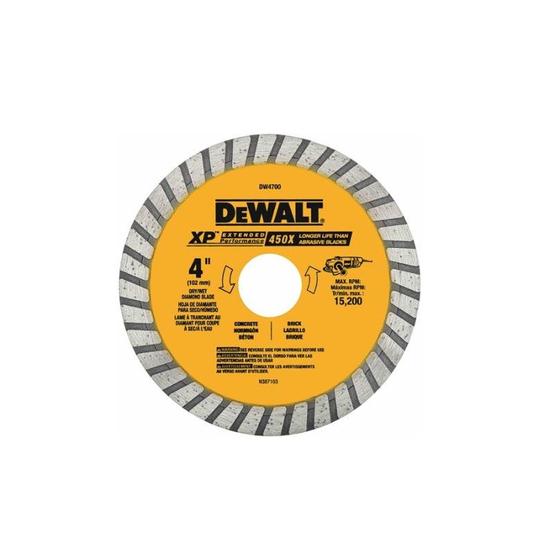DeWALT DW4700 Circular Blade, 4 in Dia, 5/8 in Arbor, Diamond Cutting Edge, Continuous Rim