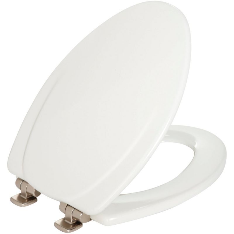 Mayfair Slow Close Toilet Seat with Brushed Nickel Hinges White, Elongated