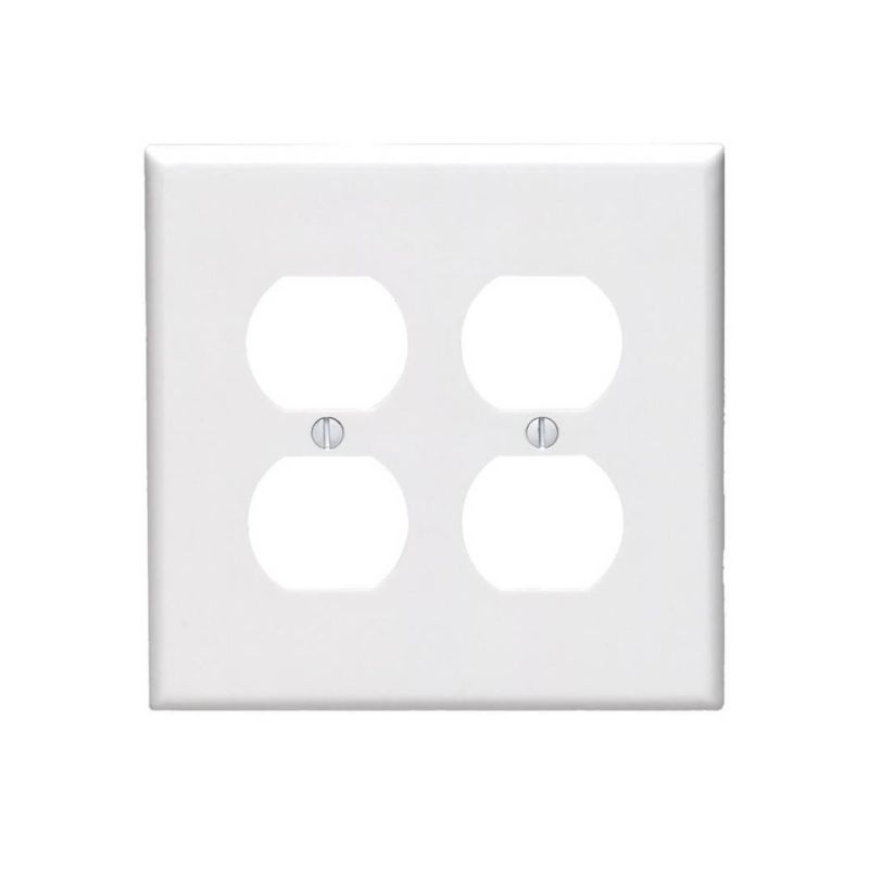 Leviton 80516-W Receptacle Wallplate, 4-7/8 in L, 4.94 in W, Midway, 2 -Gang, Plastic, White, Surface Mounting Midway, White