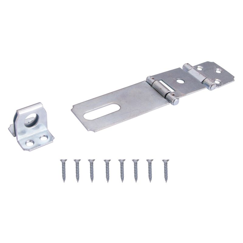 ProSource LR-136-BC3L-PS Safety Hasp, 3-1/2 in L, Steel, Zinc, 7/16 in Dia Shackle, Fixed Staple Silver