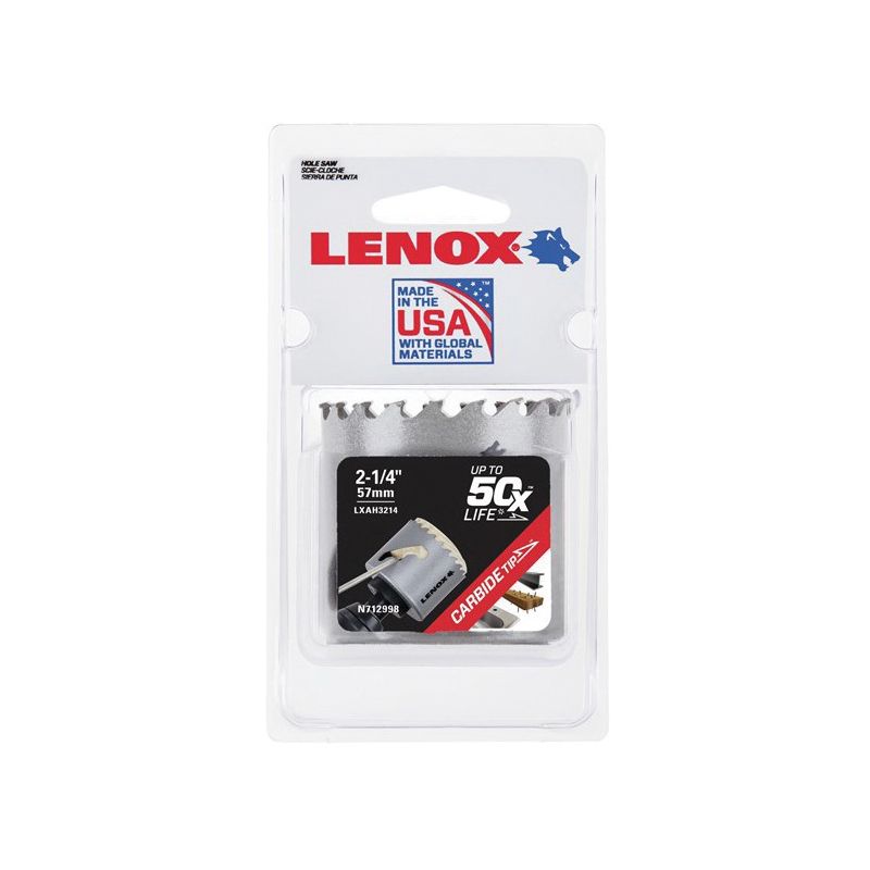 Lenox Speed Slot LXAH3214 Hole Saw, 2-1/4 in Dia, Carbide Cutting Edge, 2 in Pilot Drill