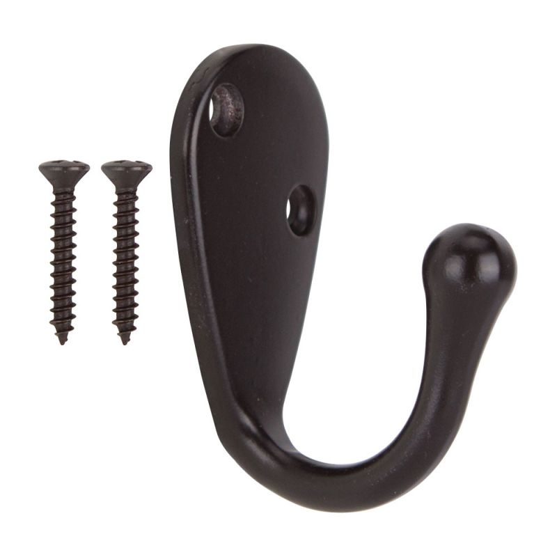 ProSource H63ORB-PS Coat and Hat Hook, 22 lb, 1-Hook, 1-1/8 in Opening, Zinc, Oil-Rubbed Bronze Black