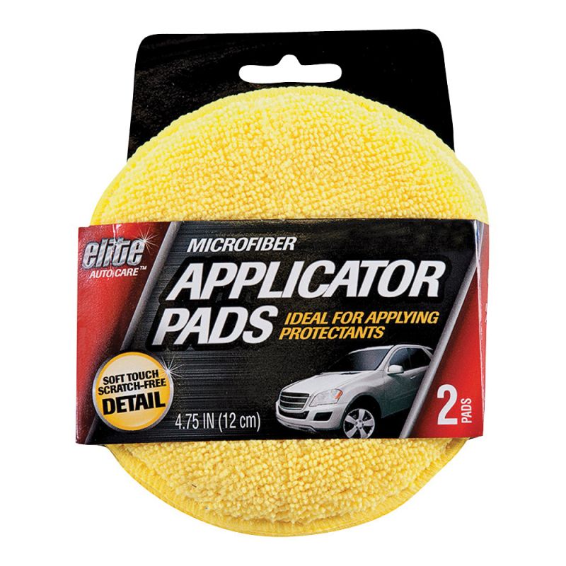 Elite Auto Care 8906 Applicator Pad, 4-3/4 in, Microfiber Cloth, Yellow 4-3/4 In, Yellow