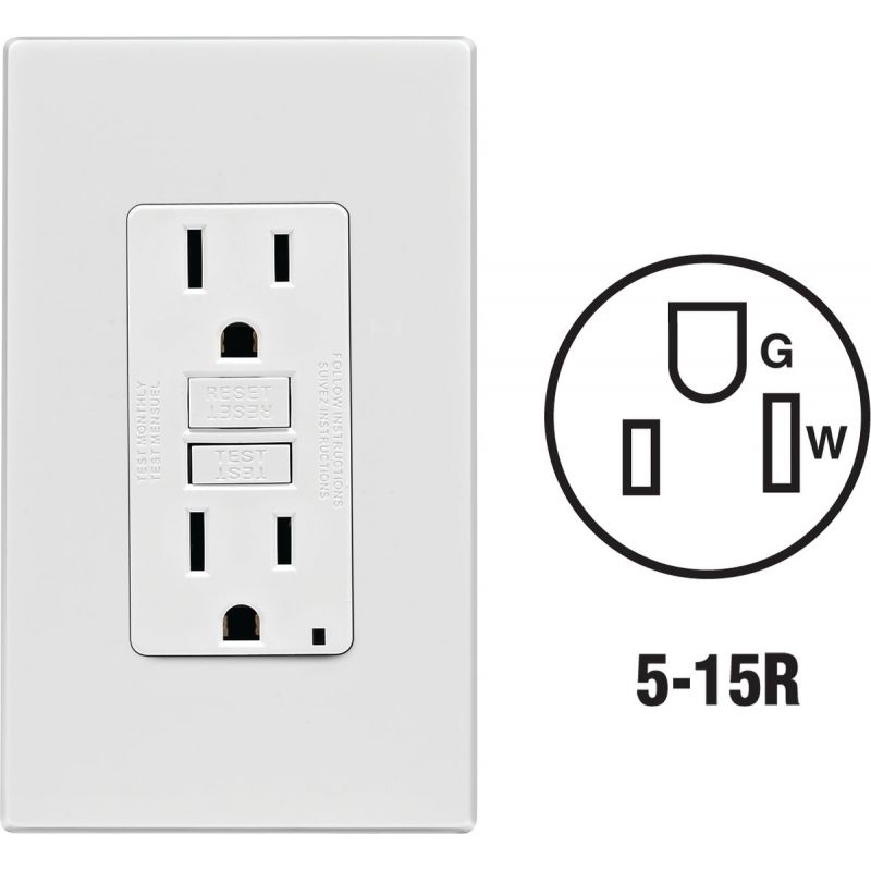 Leviton SmartLockPro Self-Test GFCI Outlet With Screwless Wall Plate White, 15